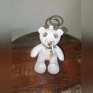 Coach Signature C White Cream Leather Mixed Metals Bear Purse Charm Keychain NEW